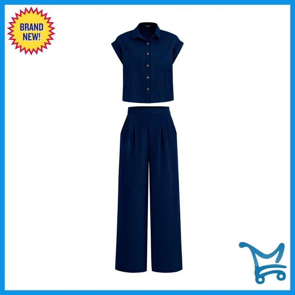 Women's Two Piece Set Cap Sleeve Top Palazzo Pants Elegant Casual Tracksuit